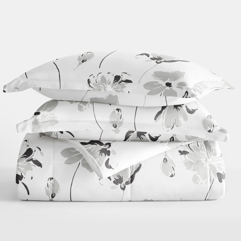 Magnolia Grey Patterned Down-Alternative Comforter Set