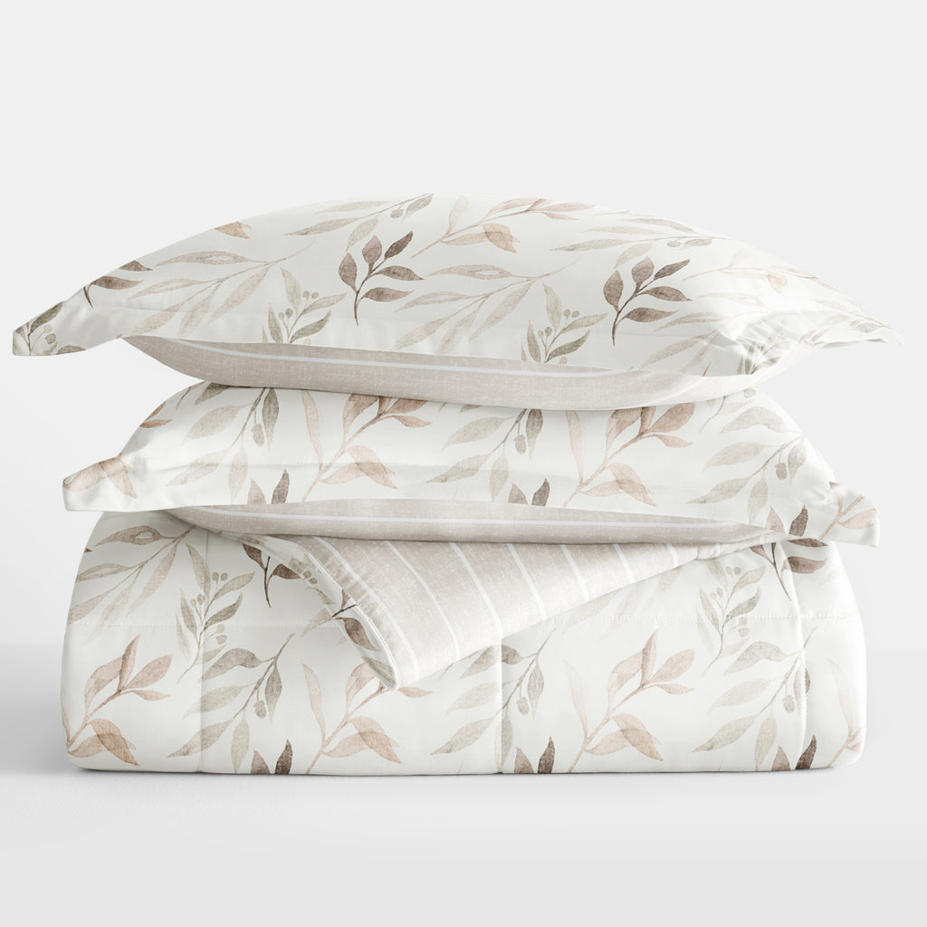 Foliage Stripe Reversible Down-Alternative Comforter Set