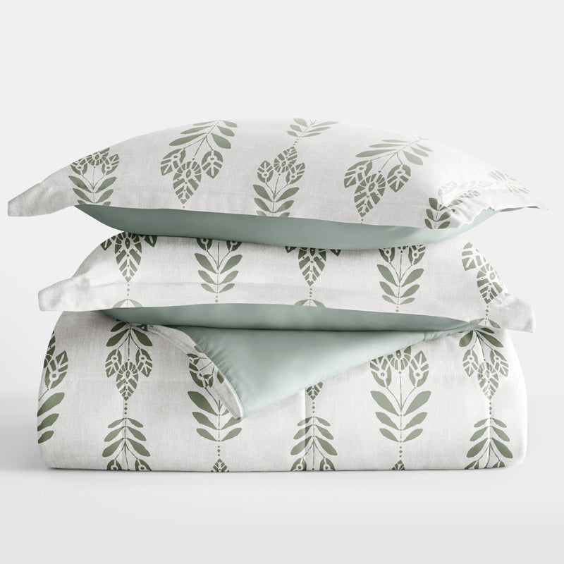 Folk Leaves Reversible Down-Alternative Comforter Set