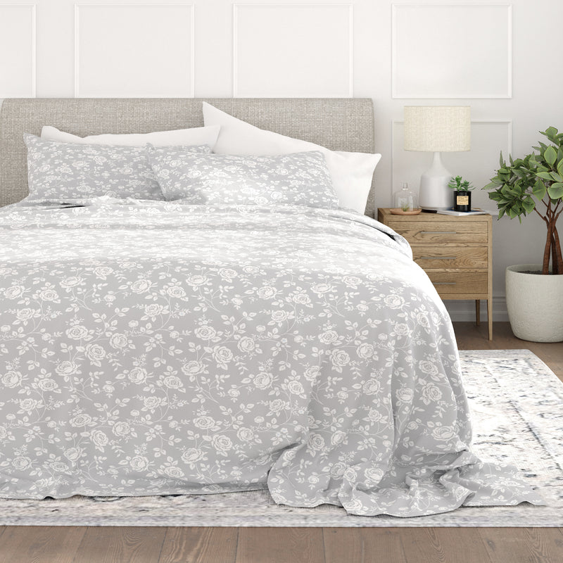 Rose Gray Pattern 4-Piece Sheet Set