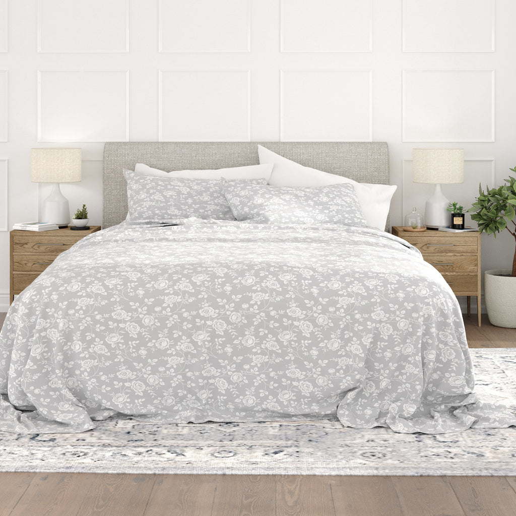 Rose Gray Pattern 4-Piece Sheet Set